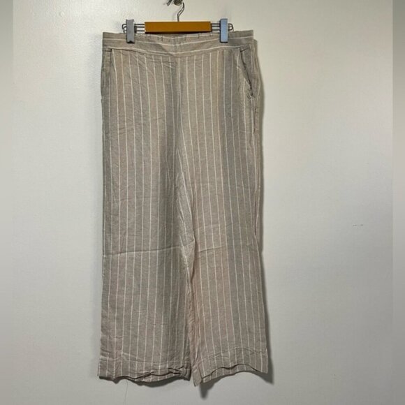 Joie Wide-Leg Linen Blend Pants - Beige Stripe (US L) - Picture 2 of 13